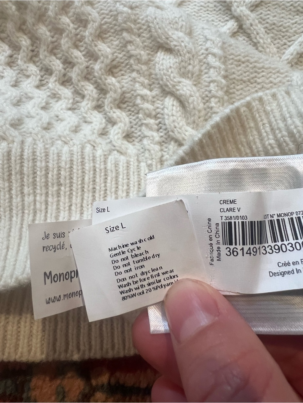 Clare V x Monoprix Fisherman Knit Charmant Sweater— Womens Large - Picture 9 of 10